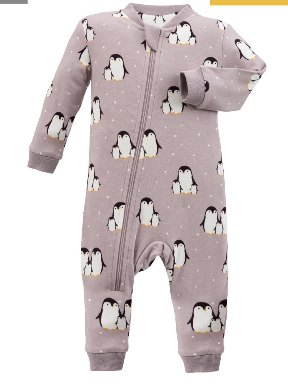 Mauve Penguin Zip-Up Kids Footed One-Piece Pajamas